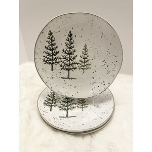 POTTERS STUDIO Set of 4 CHRISTMAS Pine Tree dessert Salad Plates HOLIDAY Set
